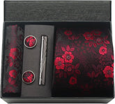 Conjunto Gravata Floral Vermelho Preto